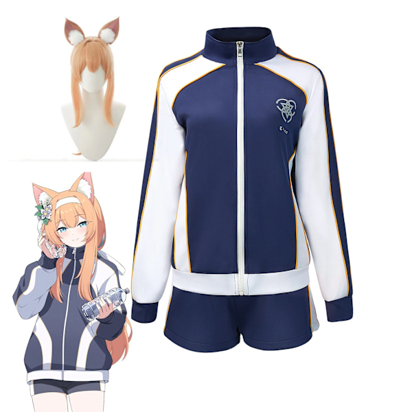 Game Blue Archive Iochi Mari Cosplay Kostym Halloween Rollspel Kvinnor Flickor Skola Gym Uniform Full Suit Blå Rock Skjorta Kort S Costume Wig Ear