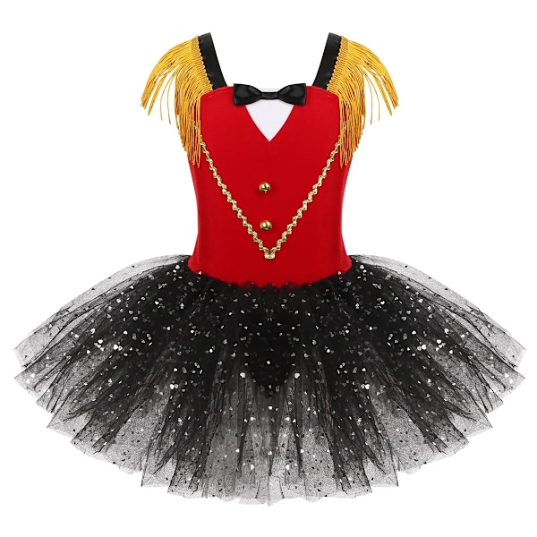 Barn Flickor Cirkus Ringmaster Kostym Halloween Cosplay Paljetter Mesh Tulle Tutu Klänning Karneval Fest Scenframträdande Danskläder 12 Red Dress