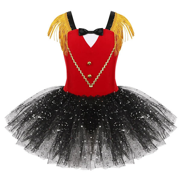 Barnflickor Cirkus Ringmaster Kostym Halloween Cosplay Paljetter Mesh Tulle Tutu Klänning Karneval Fest Scenframträdande Danskläder 4T Red Set