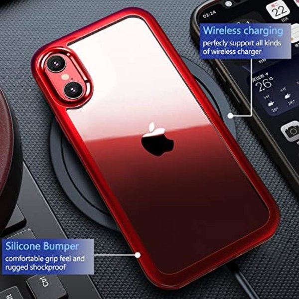 UBUNU iPhone Xs Max- case med skärmskydd [Inbyggt 9H hårt härdat glas], för Magsafe 360 ​​helkroppsskydd, genomskinligt skyddande iPh Red