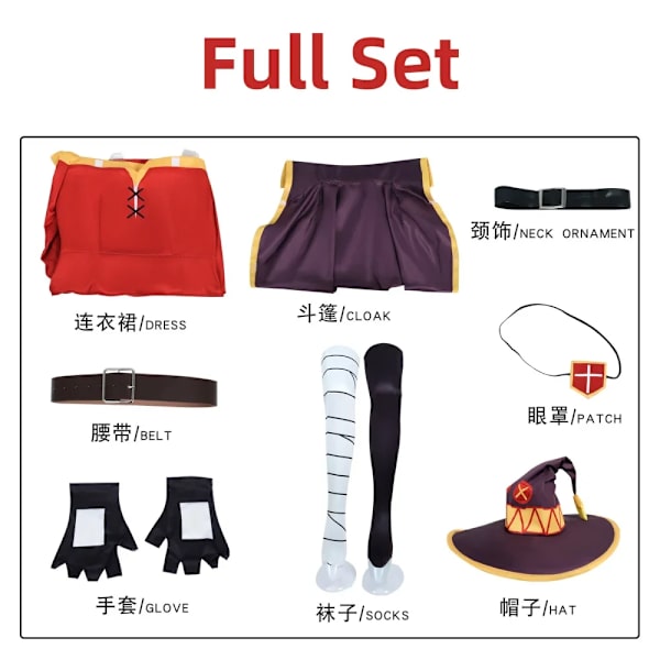 Anime Megumin Cosplay Kostym Kvinnor Trollkarl Klänning Outfits Megumin Cos Peruk Halloween Cos Kostymer XL A2 Cosplay Costume