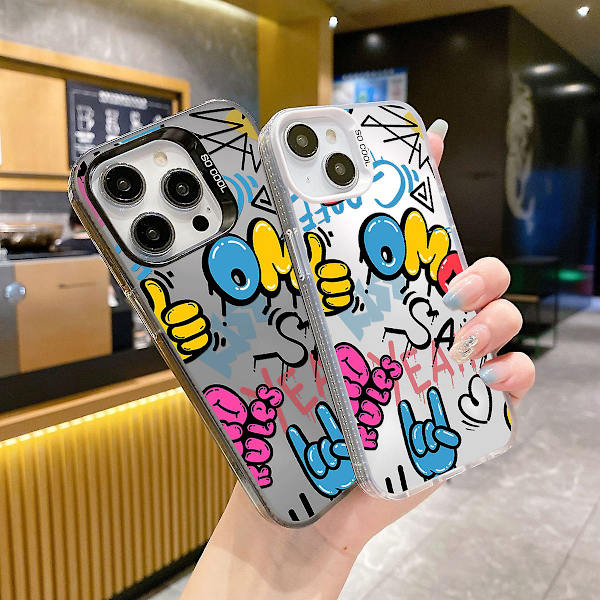 Tecknad Frosted Dubbellager Färg Silver Phone Case Iphone 15 Case Cover Style I Vit Ypmd0862