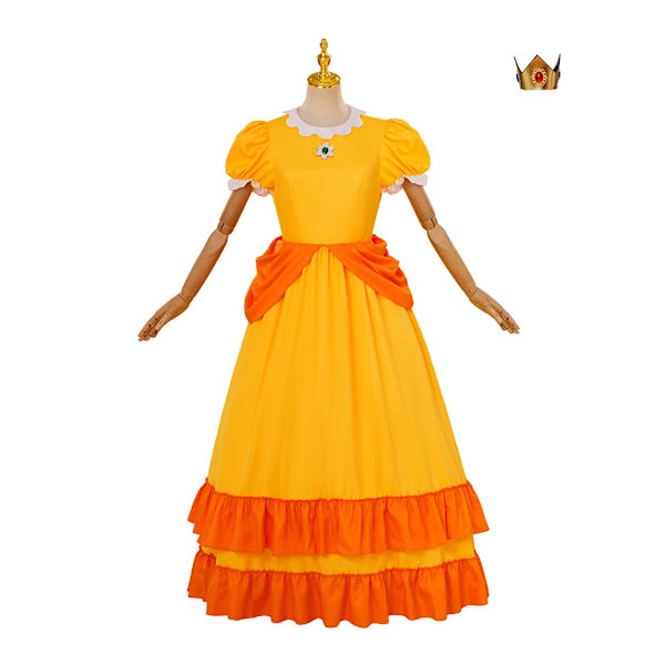 Daisy Cosplay Klänning Rosalina Kostym Halloween Karneval Cosplay Prinsessklänning med Krona Födelsedagsfest Scenkläder med Huvudbonad S Daisy