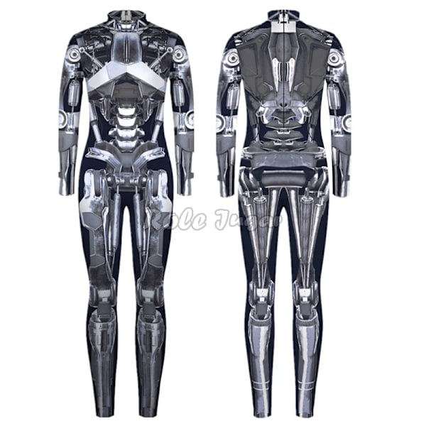 Robot Punk Jumpsuit Sexig Dam Cosplay Kostymer Fancy Halloween Fest Färgglad Utskrift Skelett Bodysuit För Män M 3
