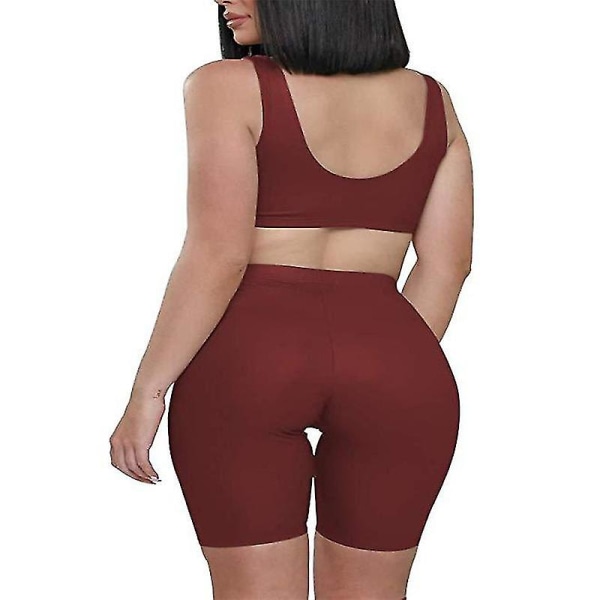 Kvinnor High Waist Yoga Shorts Fitness Gym Leggings Cykel Shorts Byxor Wine Red M