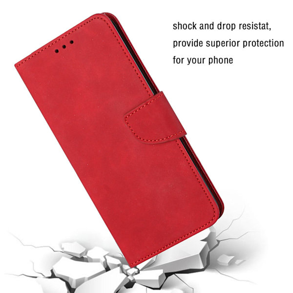 För Xiaomi Redmi Note 12 4g Enfärgad Pu Läder Phone case Stativ Plånbok Flip Cover med rem Red