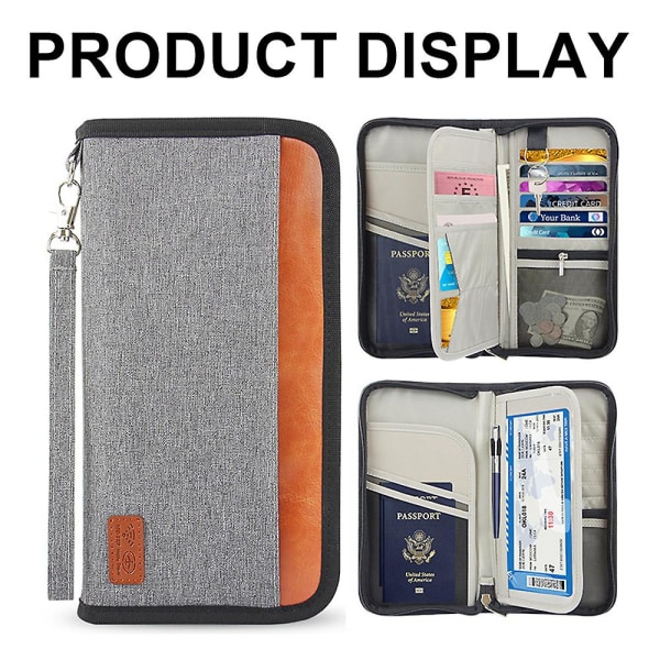 Passplånböcker, reseplånbok, Rfid-familjepasshållare, organizer med dragkedja grey