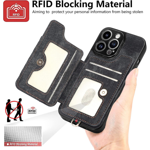 Plånbok Rfid Kreditkortshållare Ring Stativ Phone case För Iphone 15 Pro/15 Pro Max 15 Ultra Med handledsrem Blue iPhone 15 Pro