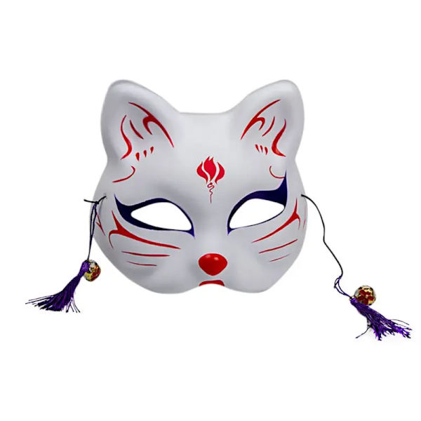 15,5x18cm Handmålad Vit KörsbärsKatt Svart Räv Halloween Japansk Stil Vindmask Guldpulver Festklädsel Mask C