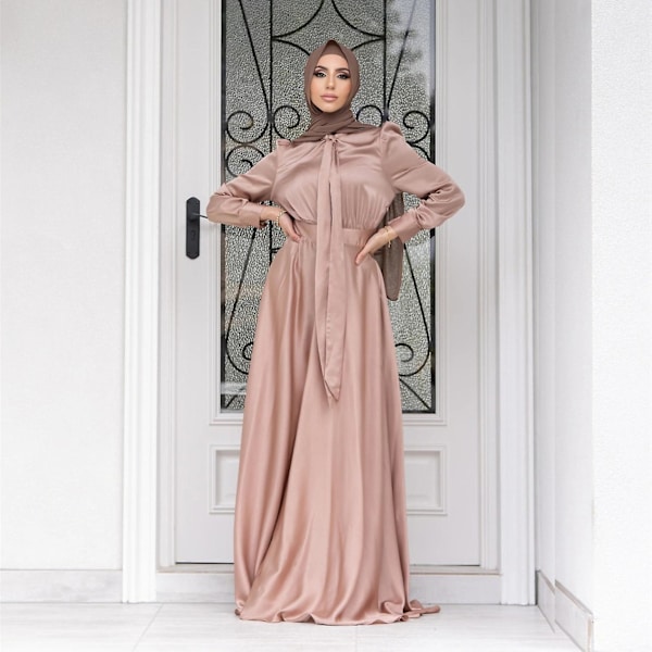 Abaya Kvinnor Kläder Big Hem Satin Lyx Silke Robes För Damer Traditionella Festival Kläder Islamiska Kläder Endast abaya2 XXL