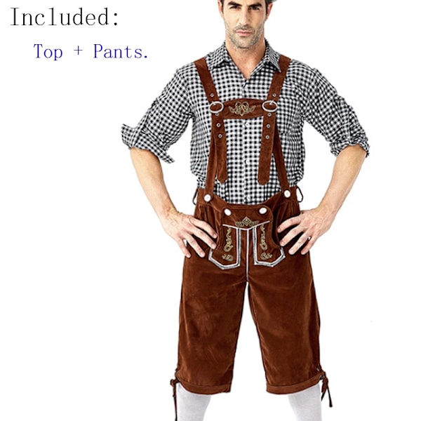 Man Carnival Oktoberfest Kostym Topp Halter Lederhosen Hatt Bayersk Bartender Cosplay Fancy Party Klänning Halloween XXL Set 06