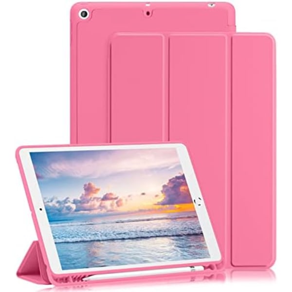 GHINL iPad 9:e/8:e/7:e generationens case (2021/2020/2019) iPad 10,2- case med pennhållare [Sömn/vakna] Smal mjuk TPU baksida Smart Magneti Watermelon Red