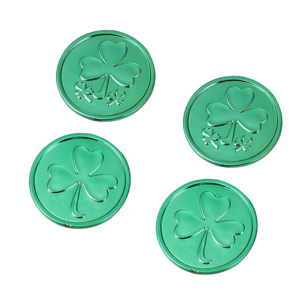 100st St. Patrick's Day Partyleksak Klövermyntleksak Rundklövermyntrekvisita Plast Shamrock-mynt Dekor för festbruk (grön) Green 3.2X3.2X0.2CM