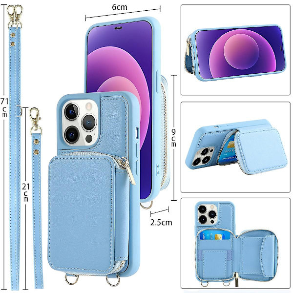 Crossbody dragkedja Case Kompatibel med Iphone 15 Pro Max, Pu Läder Stötsäkert cover med handledsrem & korthållare Brown For iPhone 15 Pro Max