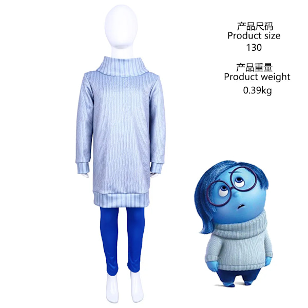 Inside Out Disgust Joy Cosplay Kostym Kvinnor Klänning Uniform Kostym Halloween Karneval Fest Rollspel Komplett Set för Vuxna Barn Cos 130 Sadness