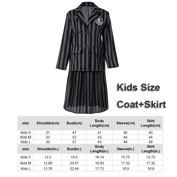 Wednesday Addams Cosplay Familjekostym Vuxna Barn Nevermore Skoluniform Jacka Kjoldräkt för Kvinnor Halloween Festkläder L Full set 2 kids