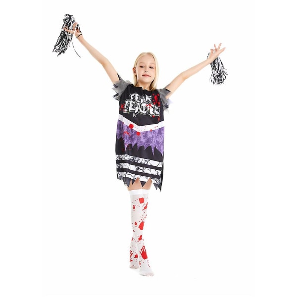 3-10 år Barn Flickor Zombie Fearleader Cosplay Party Outfits Cheerleading kostym 8-10 Years
