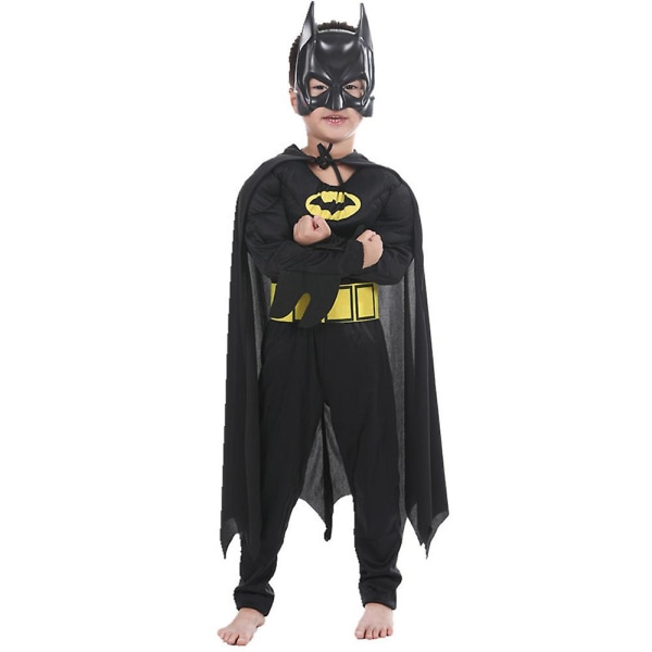 Batman Cosplay Dräkt Barn Pojkar Muscle Bat Dc Character Jumpsuit Cape Mask Set Nyårsfest Outfits 3-4 Years