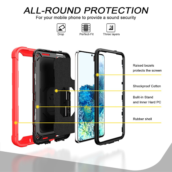 Case för Samsung A12 5G Case, Galaxy A12 Case, Allytech Slim Fit Rugged 3-lagers stötsäkert skydd Hybrid Kickstand Phone case Cover för red+black