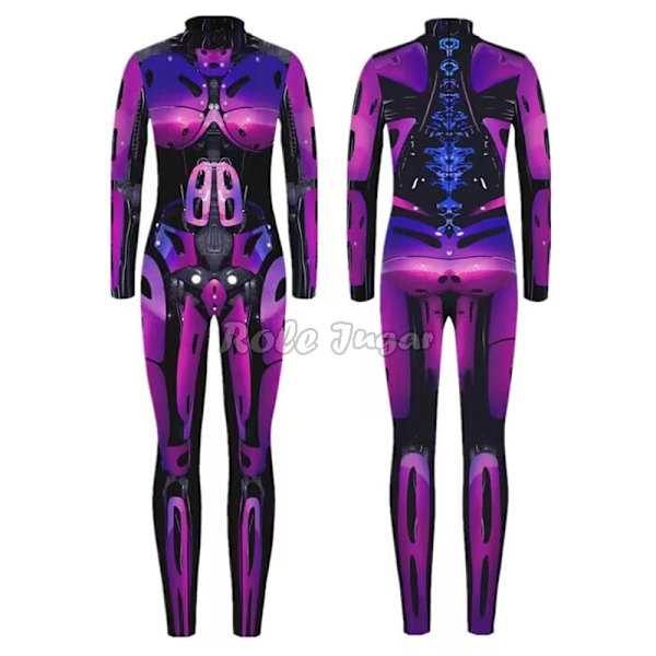 Robot Punk Jumpsuit Sexig Dam Cosplay Kostymer Fancy Halloween Fest Färgglad Utskrift Skelett Bodysuit För Män L 1