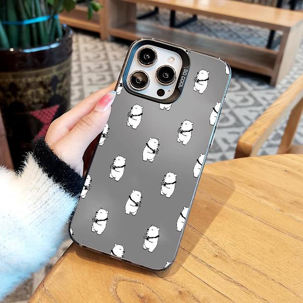 Tecknad Frosted Dubbellager Färg Silver Phone Case Iphone 15 Case Case Stil G Svart Ypmd0838