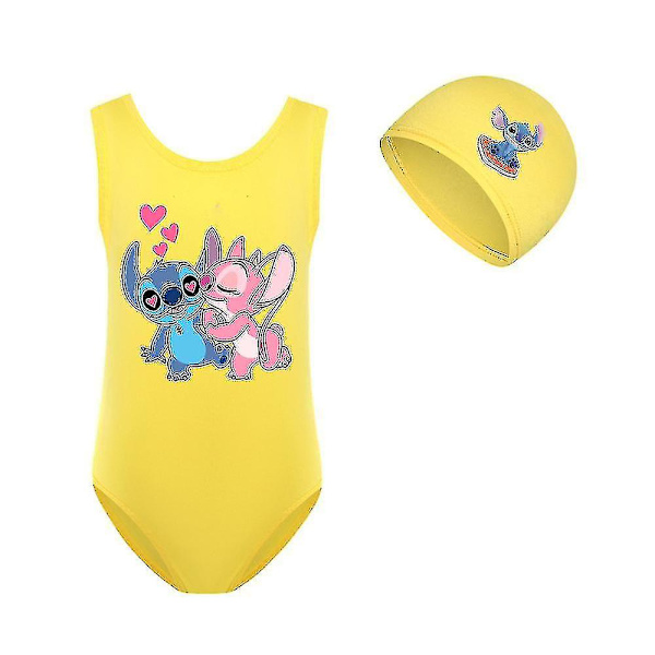 Stitch Flickor Baddräkt Ett stycke Badkläder Mode Lilo Och Stitch Badkläder För Barn Sommar Baddräkter + Cap 140cm himmelsblå