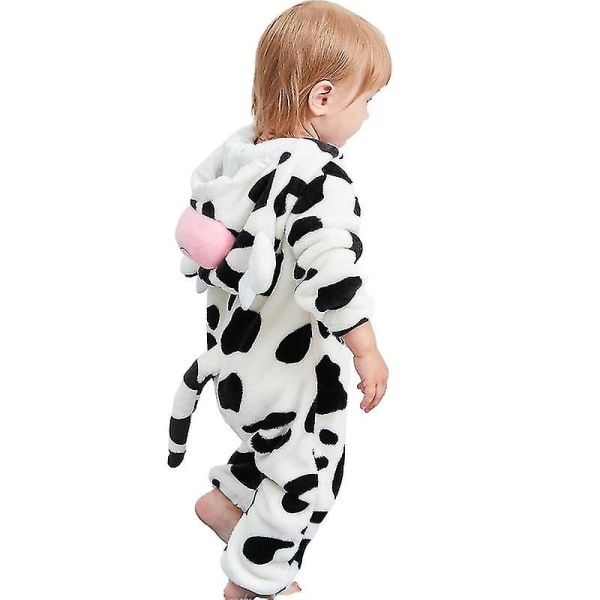 Unisex baby Vinter Höst Flanell Huva Romper Cosplay Jumpsuit dairy cow 90