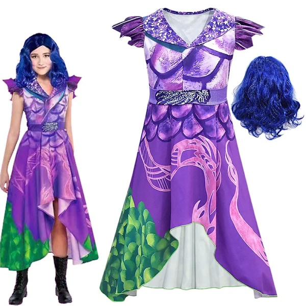 Film Descendants 3 Evie Cosplay Klänning Mal Kostym Peruk Barn Barn Halloween Födelsedagsfest Karneval Kostym För Flickor 11T Dress And wig 1