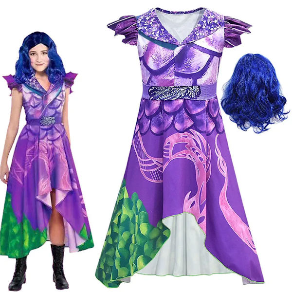Film Descendants 3 Evie Cosplay Klänning Mal Kostym Peruk Barn Barn Halloween Födelsedagsfest Karneval Kostym För Flickor 12T Dress And wig 1