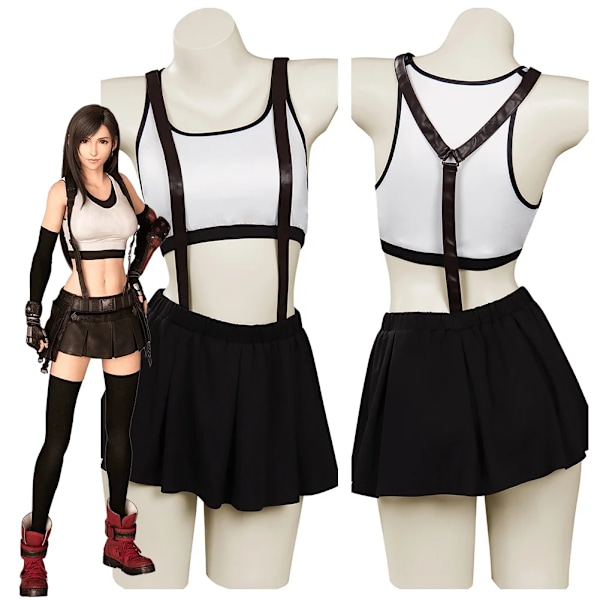 Final Fantasy Tifa Lockhart Cosplay Kostym Topp Byxor Kjol  Byxben Kvinnor Flickor Sexiga Outfits Fantasia Halloween Karneval Dräkt L Costume