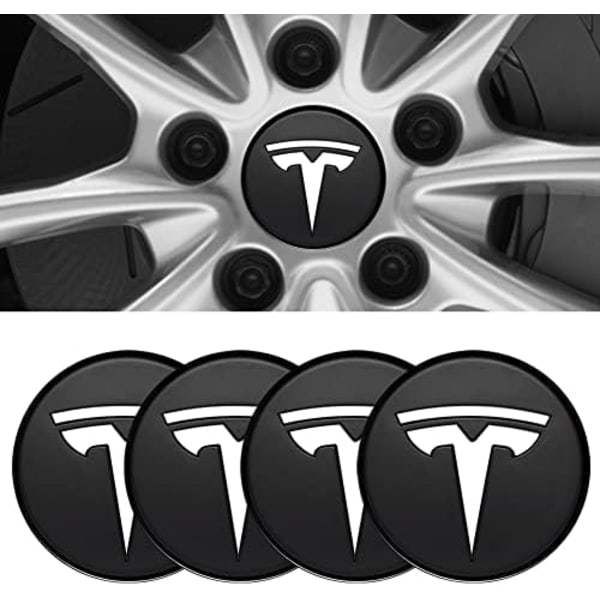 4st Hjul Center Caps Sticker för Ford ST, Svart Aluminium Hjul Center Hub Covers Sticker, 56mm/2.22&#39;&#39; fortesla-black