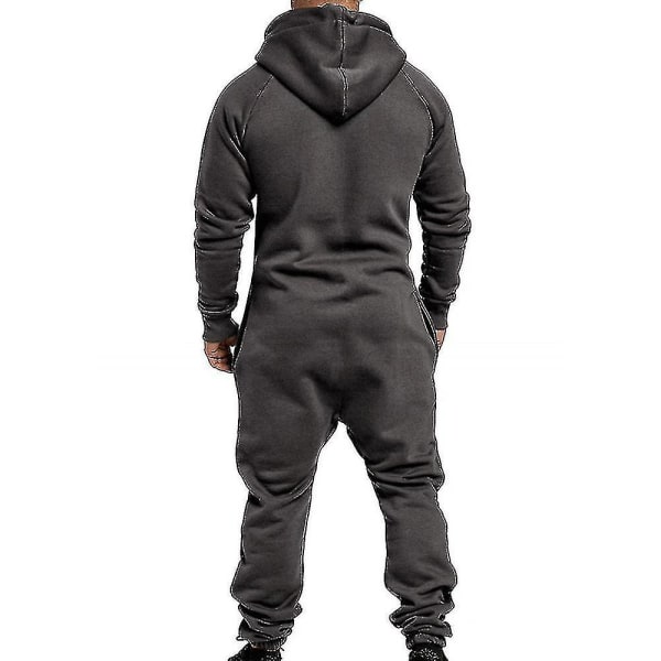 Men Onesie Allt i ett Hoodie Zip Jumpsuit Winter Casual Hooded Romper Playsuit Dark Grey 2XL