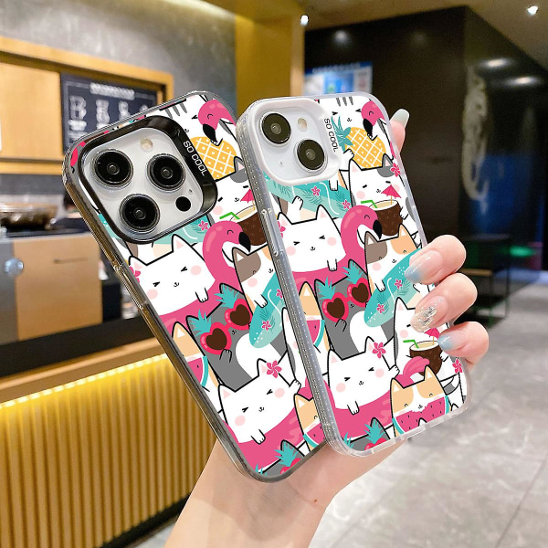 Tecknad Frosted Dubbellager Färg Silver Phone Case Iphone 15 Case Case Stil E Svart Ypmd0928