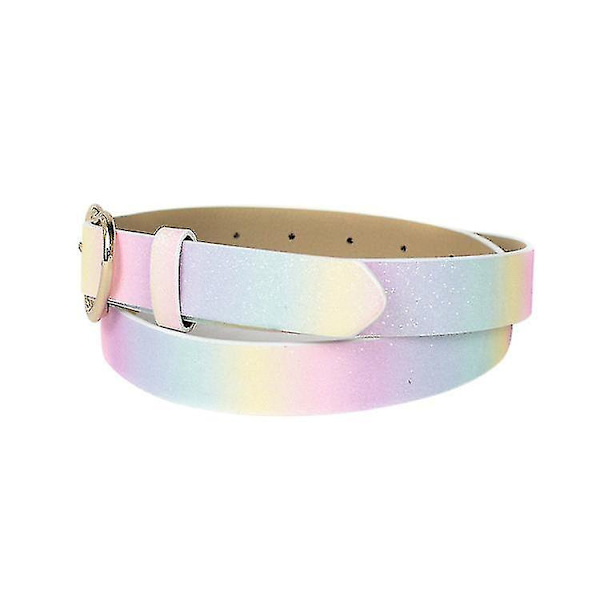 Regnbågsbälte Dam Flickor Glitterbälte Med Hjärtspänne Pu Läder Midjebälten Justerbara Blanka Bälten För Jeans Byxor Klänning 1st färgglad