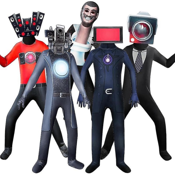 Skibidi Toalett Man Cosplay Kostym För Vuxna Barn Titan Audio Man Tv Man Jumpsuit Med Mask Halloween Carnival Kostym Tv Man 130 cm