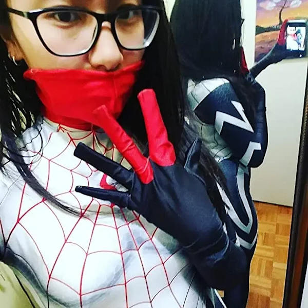 Vuxna kvinnor Cindy Moon Silk Spiderman Cosplay-dräkt flickor kvinnor superhjälte Zentai Halloween Bodysuit Party Jumpsuit XS A