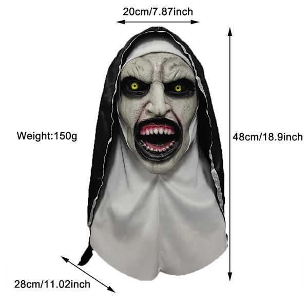Skräckskräckande Nunnan Latexmask med Turban Valak Cosplay Halloween Kostym Ansiktsmasker Spökskämt Huvudbonad Julgåvor mask