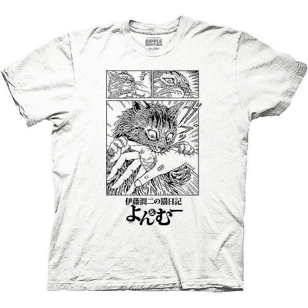 Junji Itos kattdagbok Yon & Mu Mu Bitande vuxen T-shirt med rund hals officiellt licensierad White L
