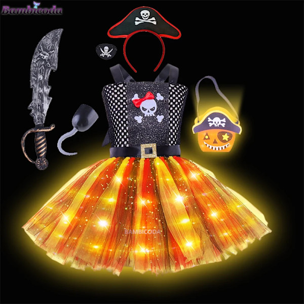 Barn Piratdräkter Flickor Barn Fantasia Infantil Maskeraddräkt Cosplay Kläder Halloween Karneval Fest Flickor Barnklänningar L(6-7Y) LED-a5