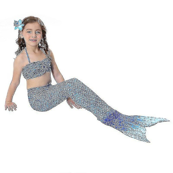 Barn Flickor Mermaid Tail Bikini Set Badkläder Baddräkt Simdräkt Dark Blue 4-5 Years