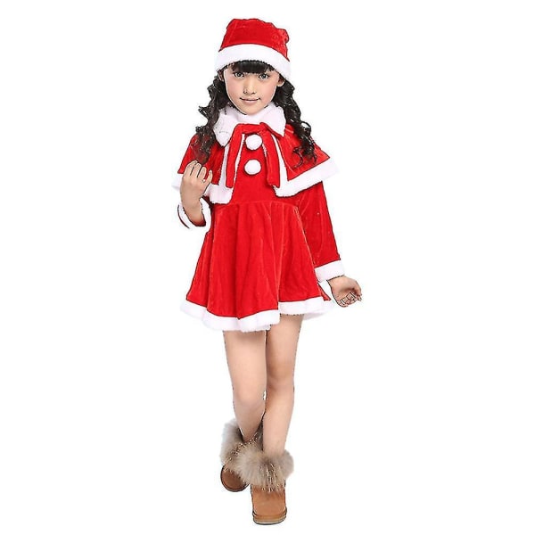 Jul Barn Jultomte Kostym Pojkar Flickor Julfest Jultomte Cosplay Fancy Dress Outfit 3-8 år 7-8Years Girls