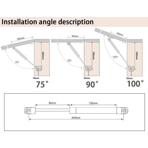 Set med 2 gasdämpare för kök och möbler, 100 N för möbler, skåpgångjärn, spjällarm-mxbc null none