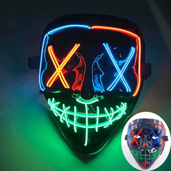 2024 Halloween Trådlös Rave Mask Dekoration Luminous LED Purge Mask Neonljus Glödande För Karneval Mörka Nätter wireless mask 18