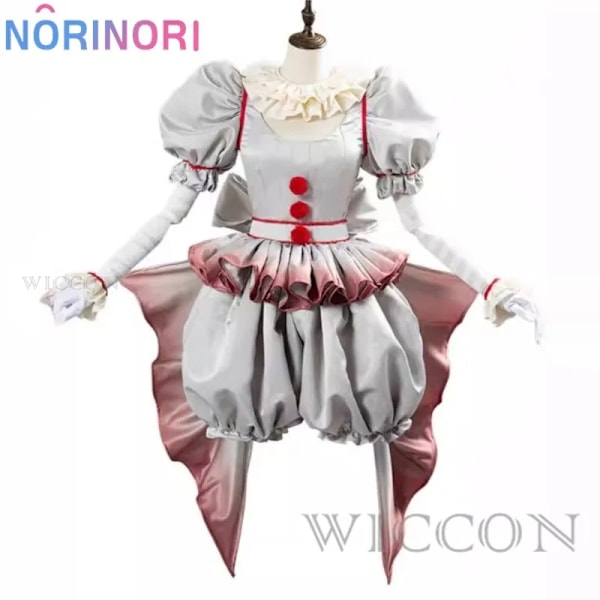 Film Clown Pennywise Cosplay Kostym Genderswap Halloween Skräck Lolita Klänning Upp Kvinnor Fantasy Klänning Karneval Fest Komplett Set 40 CostumeB and wig