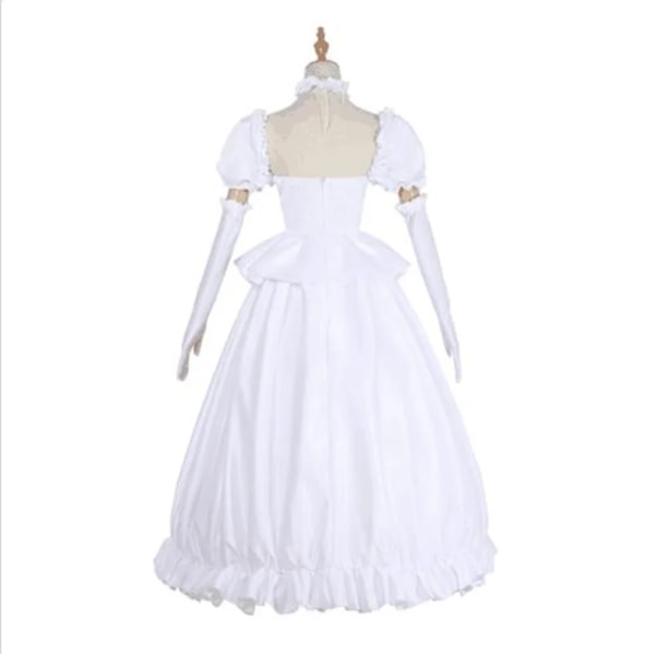 Booette King Boo Cosplay Kostym Prinsessa Koopa Vit Klänning med Handskar Lolita Halloween Karneval Klänning Lång Silver Rak Wi S Wig