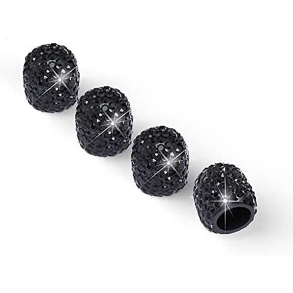 JUSTTOP 4-pack handgjorda Crystal Rhinestone däckventilspindelkapslar, hjuldäcksventil, attraktiv dammtät Bling biltillbehör, Universal för Black