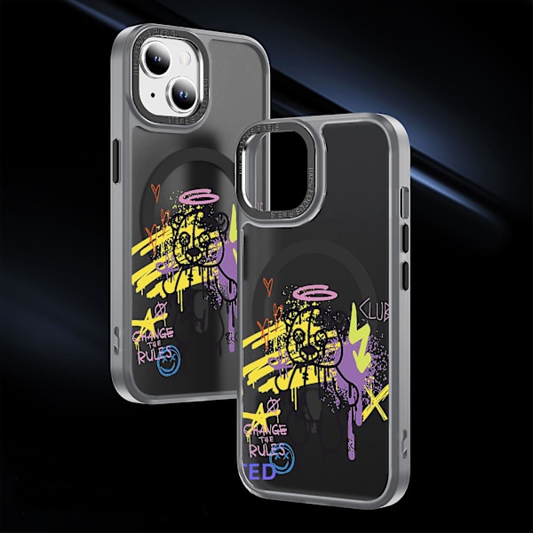 Creative Painted Pattern Matt Hudvänlig Magsafe magnetiskt phone case Lämplig för Iphone och andra modeller Style H Transparent Black Ypcx