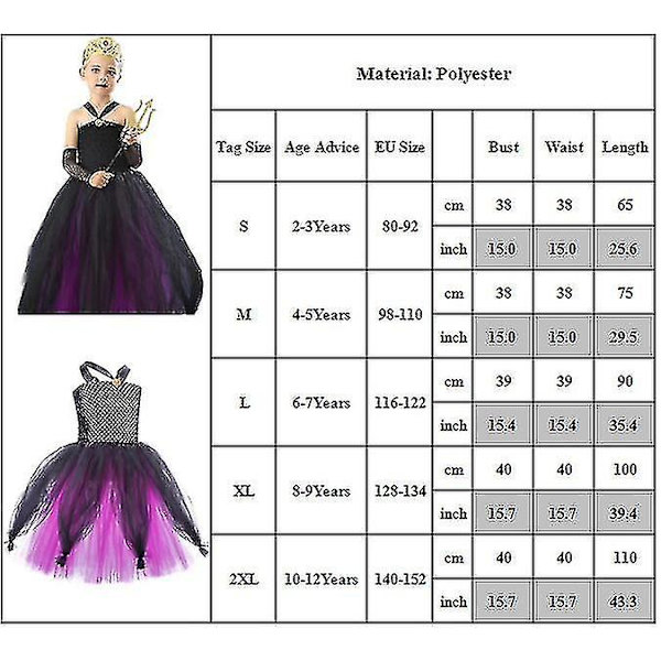 2-12år Barn Flickor Ursula Cosplay Kostym Prinsessan Fest Fancy Dress Halloween Outfits-yvan 2-3 Years