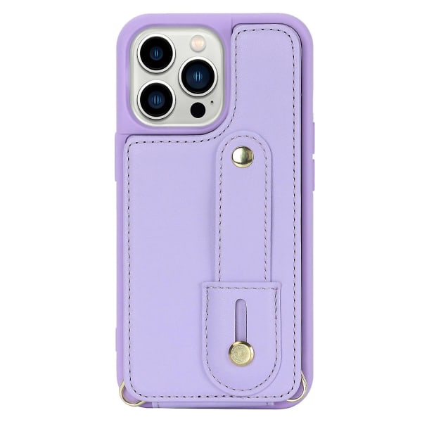 För Iphone 14 Pro Max Armband Kickstand Phone case Läder+tpu cover med korthållare Purple