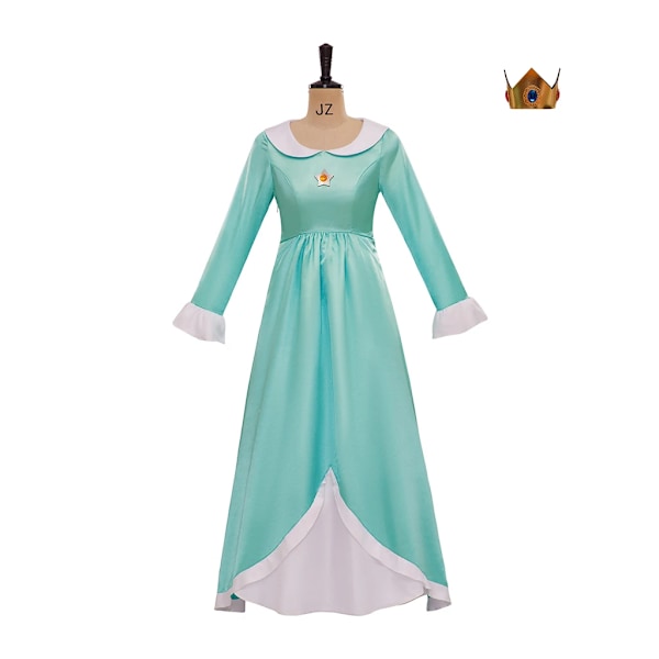 Daisy Cosplay Klänning Rosalina Kostym Halloween Karneval Cosplay Prinsessklänning med Krona Födelsedagsfest Scenkläder med Huvudbonad XXL Rosalina